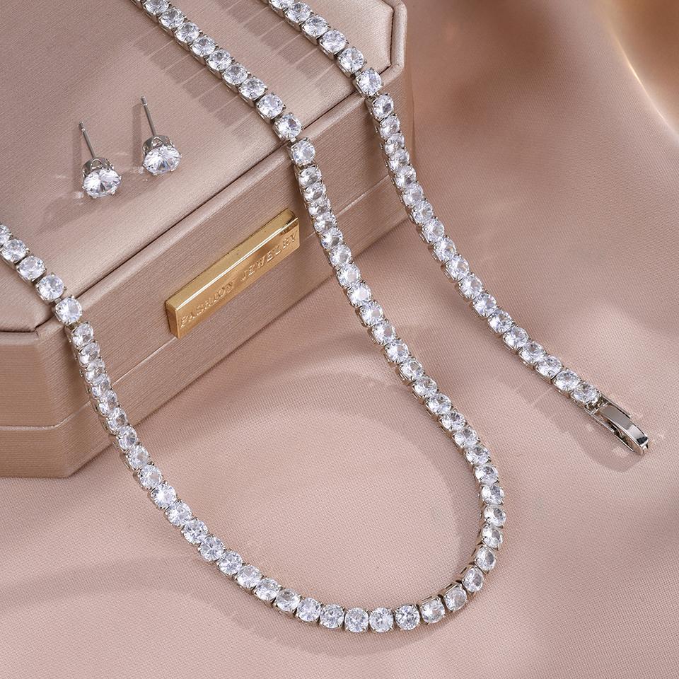 ZAKOL Luxury Round Square Heart Marquise Cubic Zirconia Tennis Bracelet Necklace Earrings Set For Women Wedding Anniversary Gift