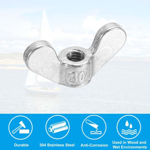 PATIKIL M6 Wing Nuts, 304 Stainless Steel, Smooth Finish, for Fastening Parts, Repair, Manufacturing, and Engineering, 8 Pieces