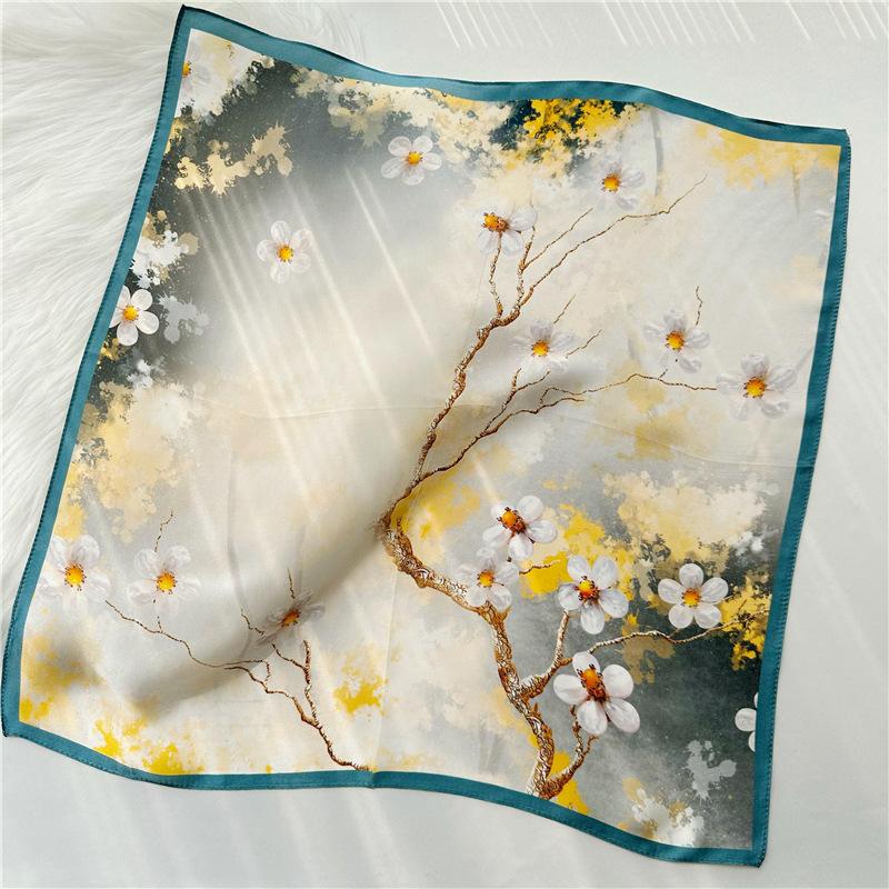 53*53cm Square Silk Scarf Women's Fashion Printed Small Neck Scarf Office Women's Hair Belt Folar Handkerchief Women's Handkerchief Scarf