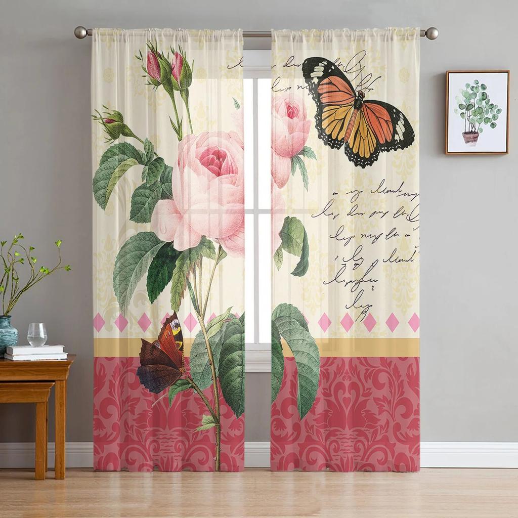 Весенние цветы бабочка розовые тюлевые шторы для гостиной спальни прозрачные занавески для балкона зала модные домашние шторы с принтом