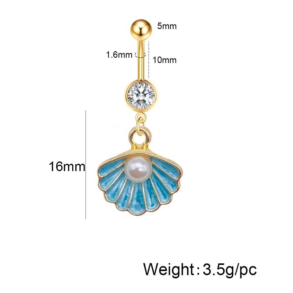 1Pcs Stainless steel belly button ring with pearl and shell pendant as belly button piercing jewelry