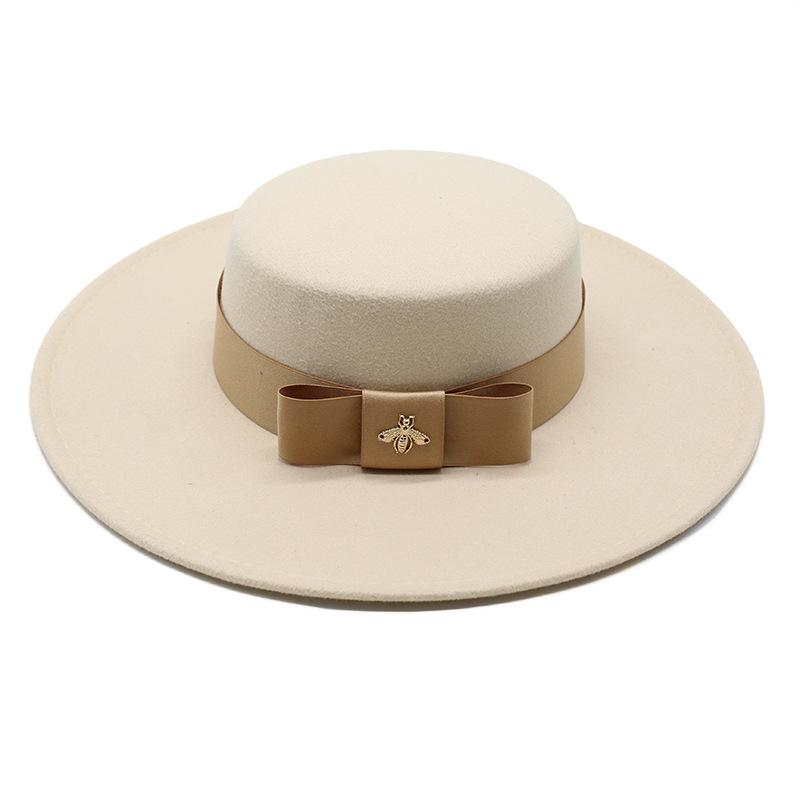 Hat Celebrity Light Luxury Wool Top Hat Wool Big Eaves 10Cm Hat British Flat Top Big Edge Hat