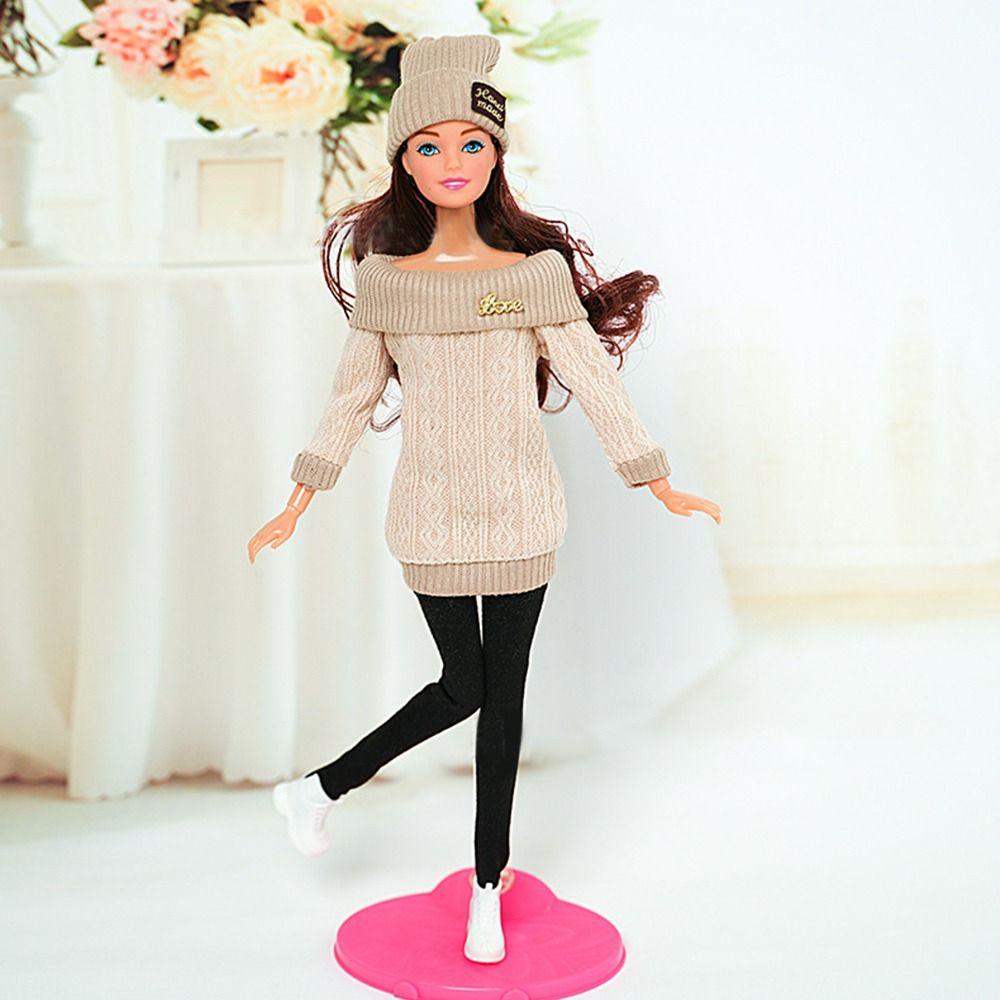 1 Set 1/6 Doll Fashion Casual Clothes Shoes Hats Winter Wear Sweaters Pants Handmade Girl Doll Wearing