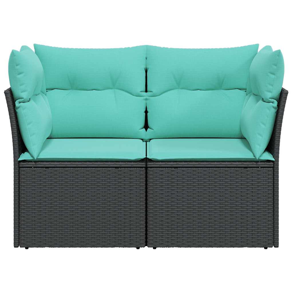 2 Seater Garden Sofa with Cushions Black Poly Rattan
