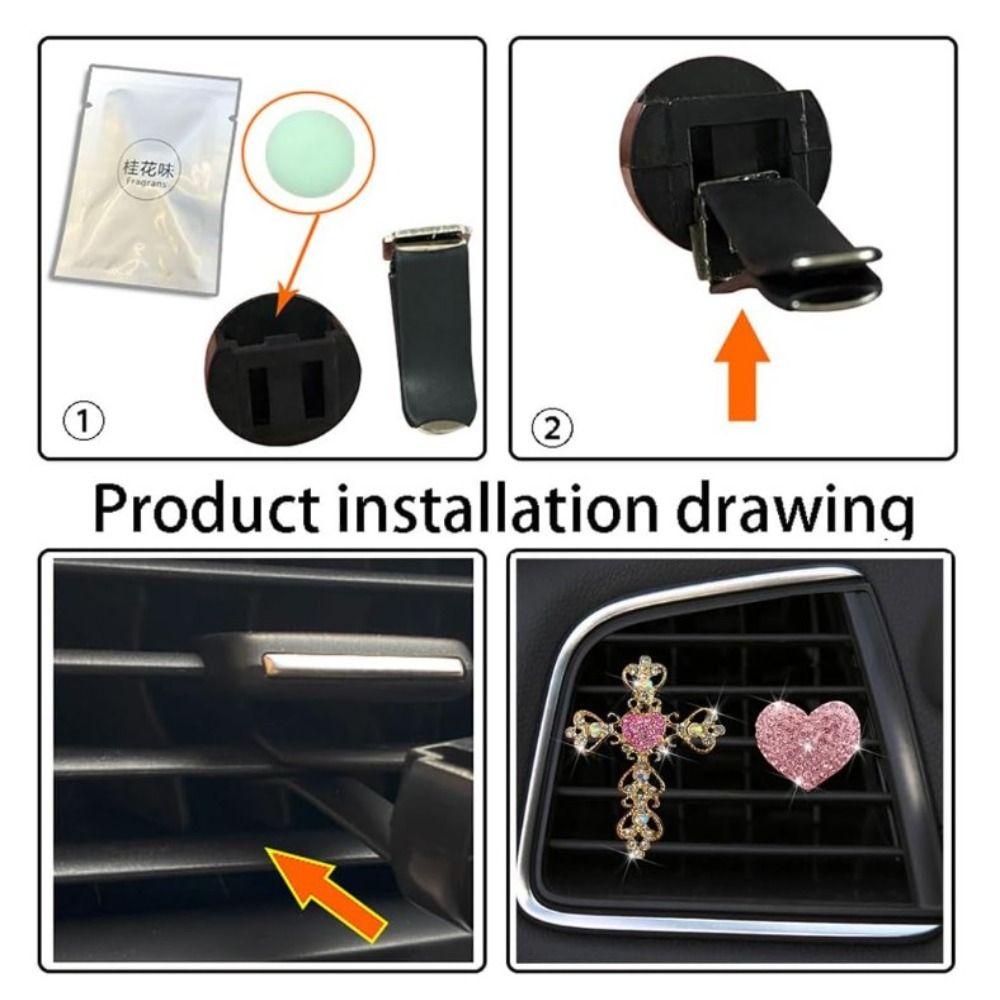2 Pieces Cross & Heart Shape Car Vent Clips Bling Diamond Car Accessories  Serve As a Gift