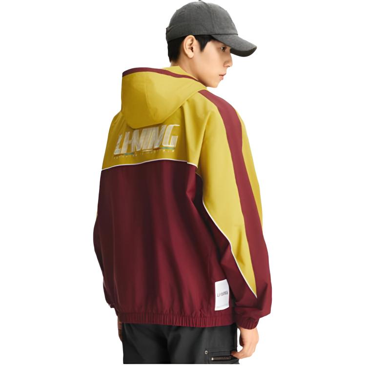 Li-Ning Ветровка мужская с капюшоном на молнии, цветной блок, с буквенным принтом, верхняя одежда AFDW849-4