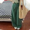 Большие размеры Зеленые джинсы с высокой талией Летние уникальные свободные драпированные прямые широкие брюки до пола