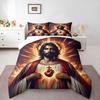 Sacred Heart of Jesus Crown of Thorns Bedding Set (1 Duvet Cover, 2 Pillowcases, Duvet Not Included), Golden Radiant Halo Art Print