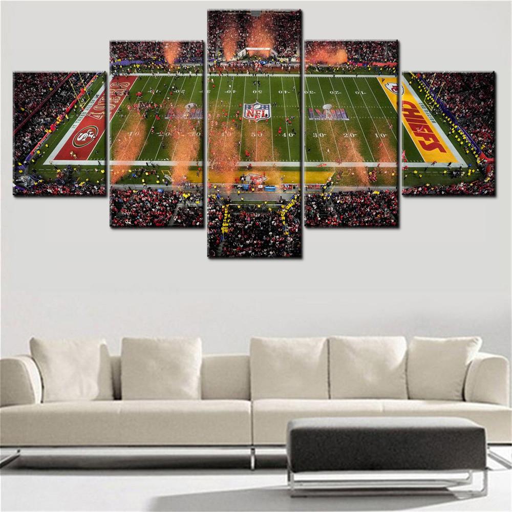 5 Pieces Canvas Wall Arts Poster Painting Sports Super Bowl 2024 Wallpaper Home Decor Picture Printing Interior Mural Artwork
