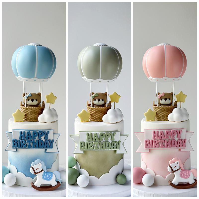 Blue Pink Hot Air Balloon Cake Topper Gender Reveal Party Cake Decoration Kids Boy Girls Birthday Party Supplies Baby Shower