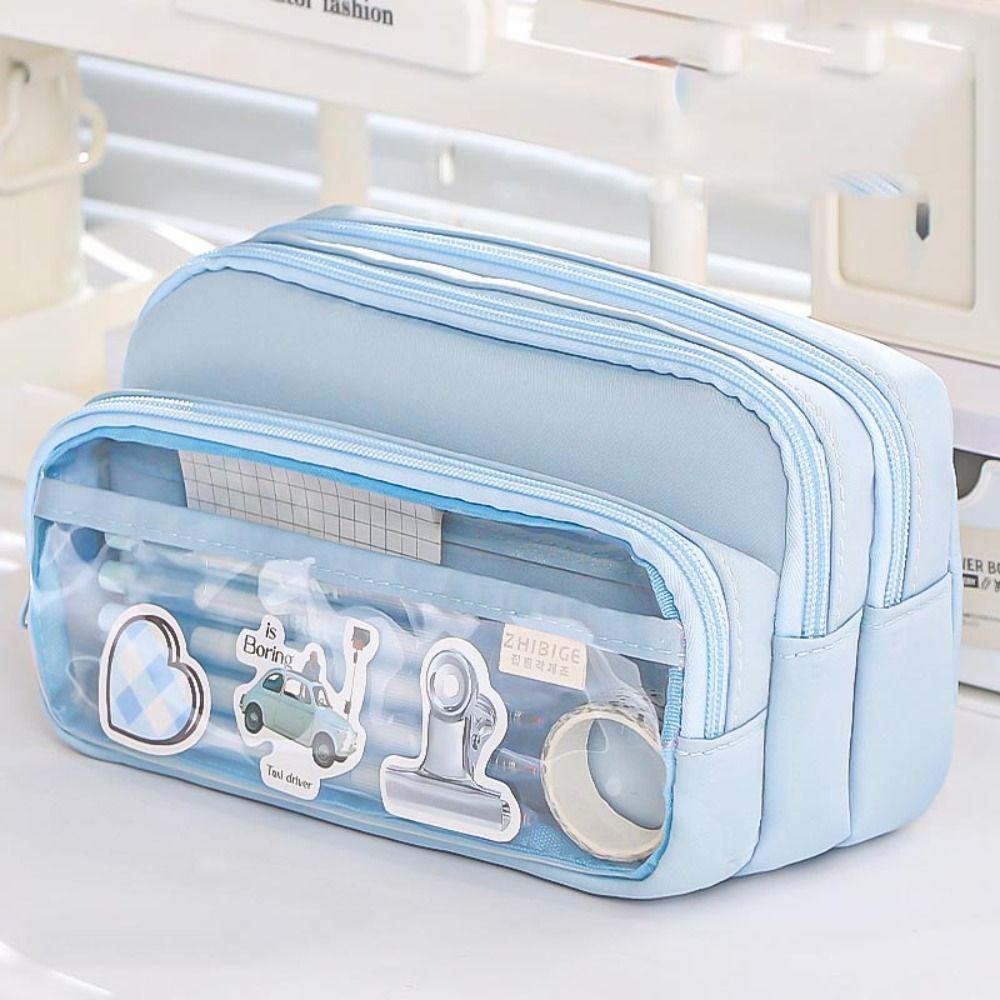 Transparent Pencil Bag Multilayer Pen Pouch Multi Pocket Transparent  Pencil Case  Office Supplies