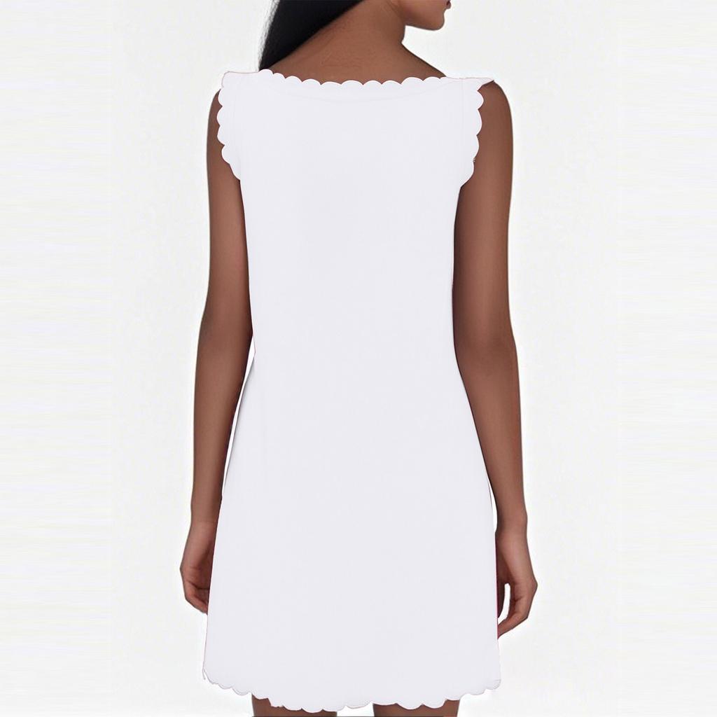 Fashion Women's Spring And Summer Solid Color Scalloped Trim Sleeveless Casual Dress