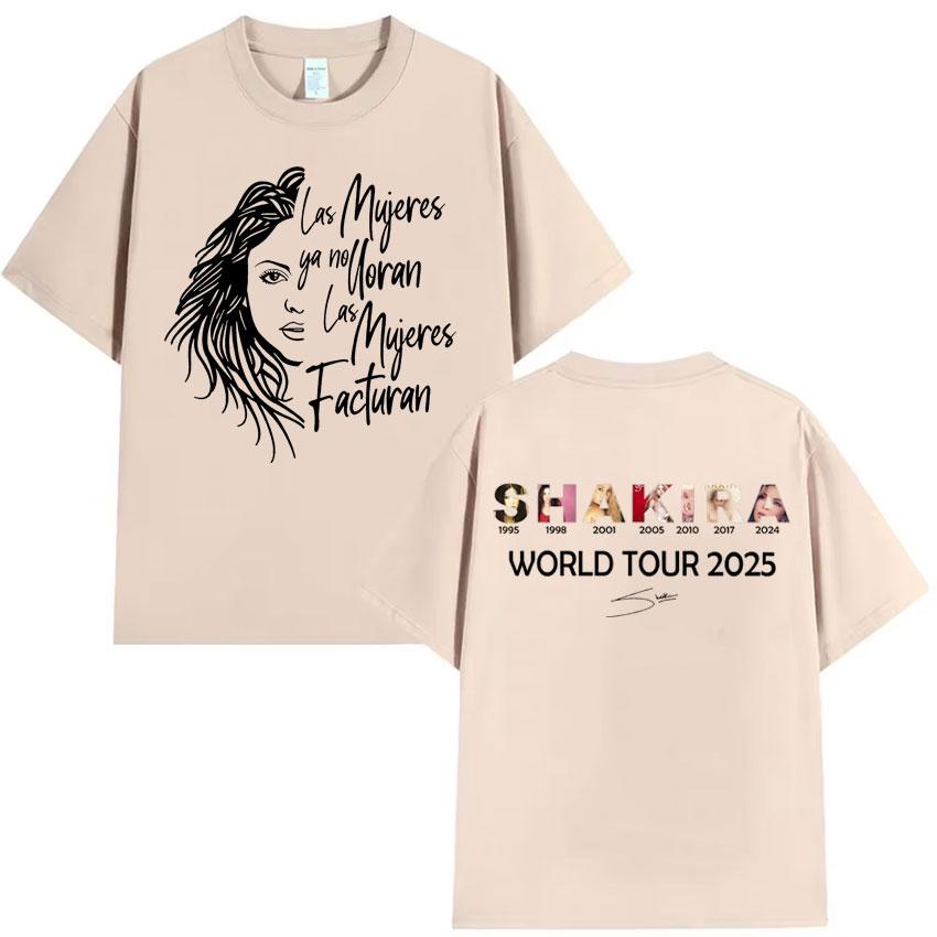 Shakira Las Mujeres Ya No Lloran World Tour Tshirts Unisexs Hip Hop Tshirt High Quality Cotton Oversized Tee Streetwear Fans Gift