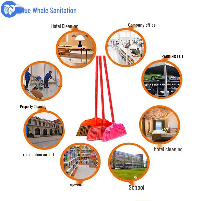Blue Whale Sanitation Plastic Brooms with Wooden Handle (5-Pack)
