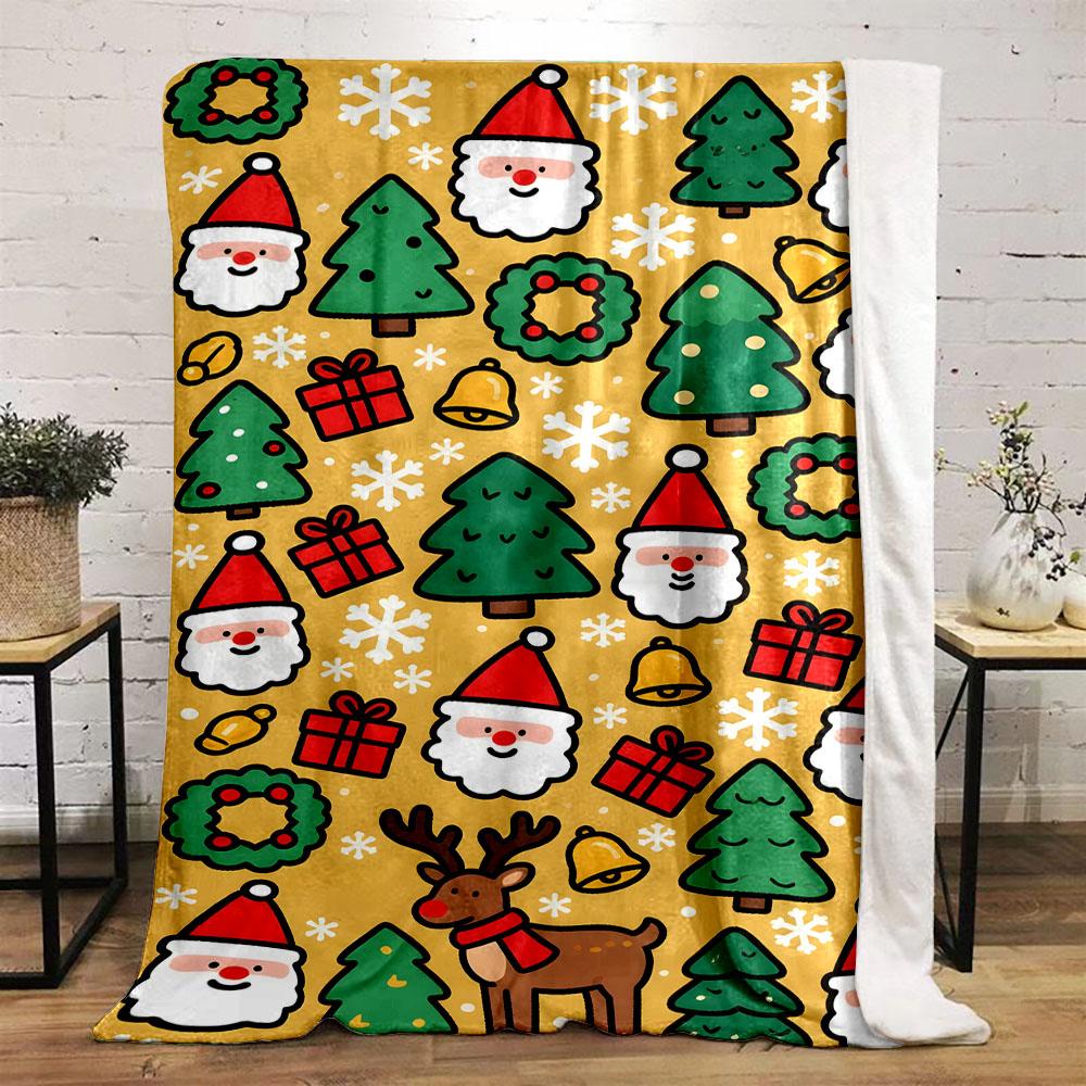 Christmas Pattern with Santa and Reindeer Patterned flannel blanket perfect for the bedroom living room, sofa, or a little nap