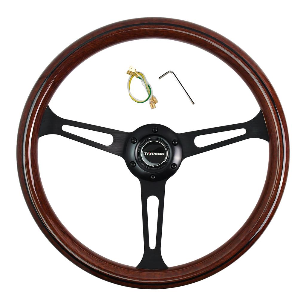 TIYPEOR Classic Wooden Steering Wheel 15inch 380mm Universal Vintage Wood Car Steering Wheel Racing Steering Wheel for Game