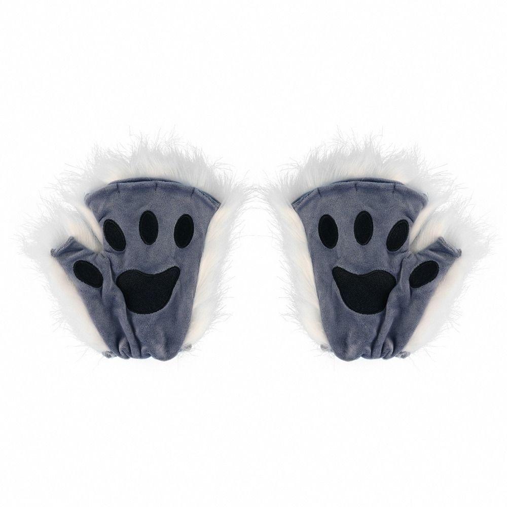 Half Finger Bear Paw Gloves Polyester Cat Paw Mittens Halloween Gloves Cosplay