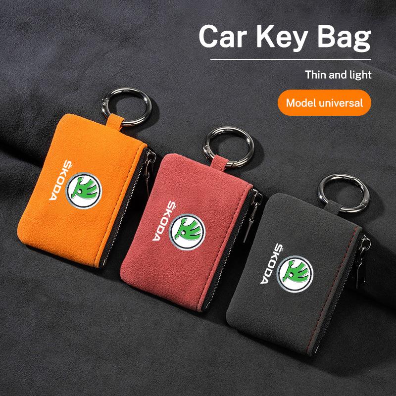 BAUF7 Universal Car Key Bag Cover Case Leather Key Wallet For Skoda Vrs Fabia Superb Yeti Octavia Rapid Kodiaq Kamiq Karoq Derivati