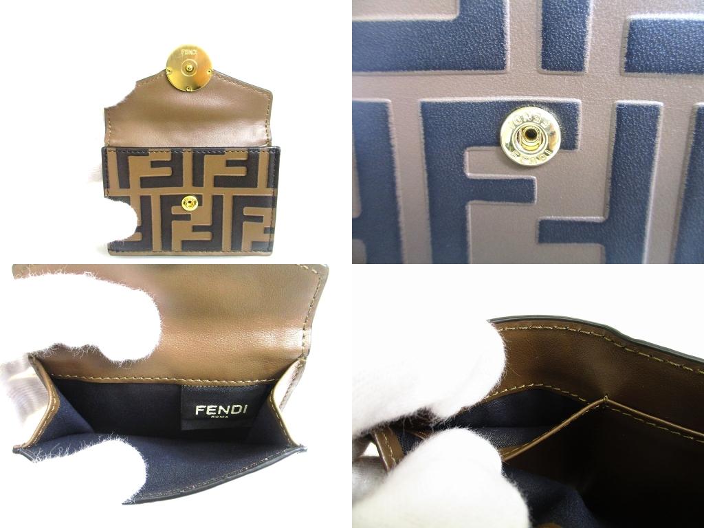 Authentic FENDI F IS FENDI FF Brown Leather Gold H/W Micro Trifold Wallet #b151 Seller refurbished