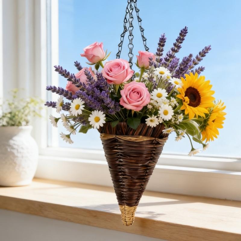 Conical Plastic Hanging Basket Planter with Stable for Beautiful Outdoor Display in Gardens Resistant to Weather and Easy to Clean