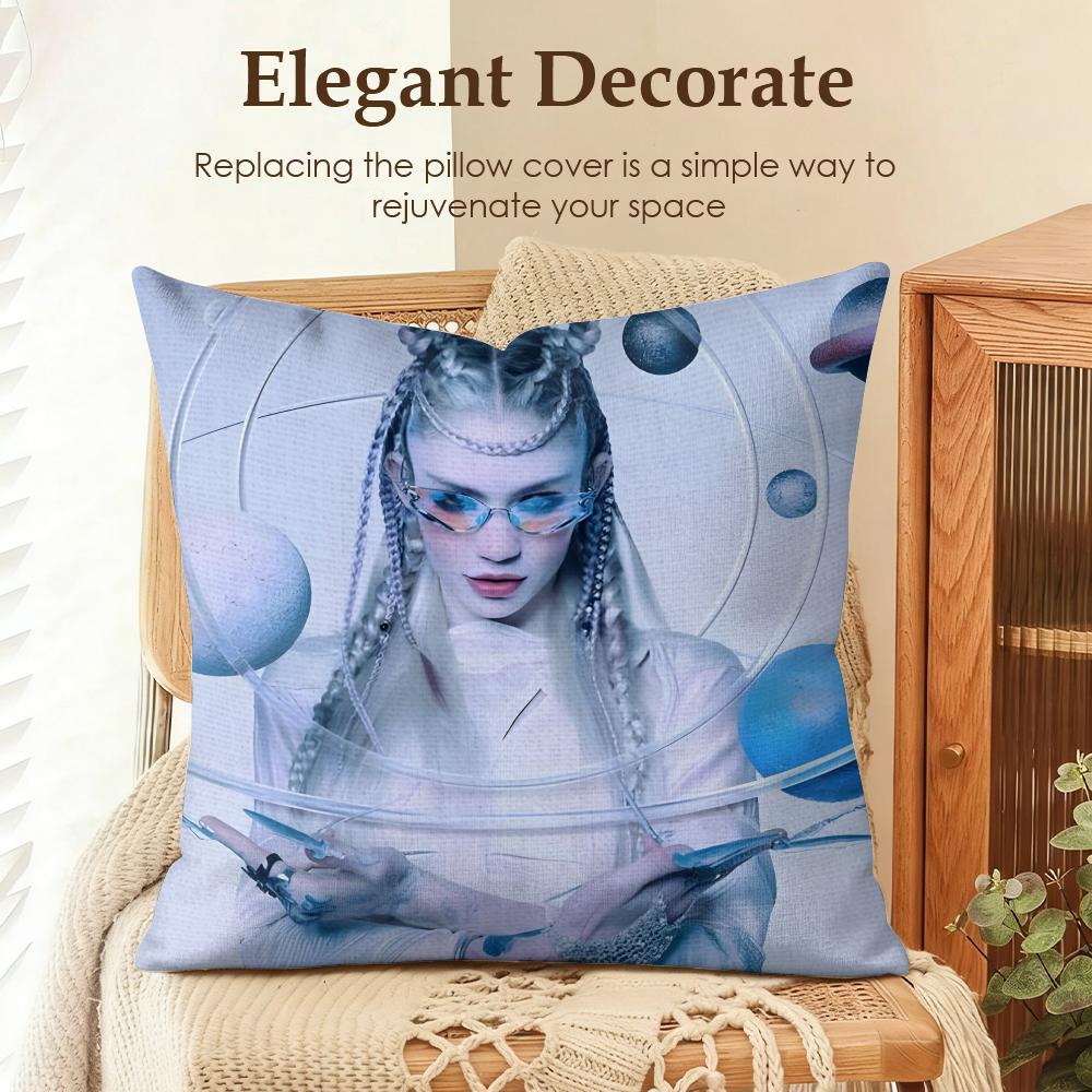 Popular Singer GGrimes Cushion Cover Natural Linen Organic Fabric DoubleSided Printing Sofa Home Decor Gift Pillow Case
