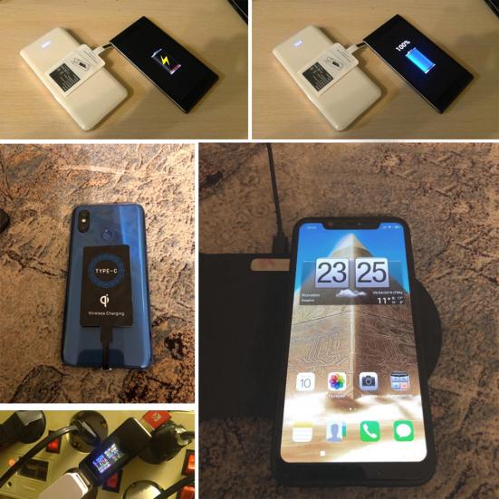 Портативный липкий USB Type-C Qi беспроводной зарядный приемник для iPhone Android