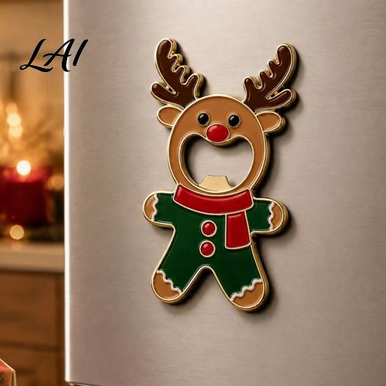 Elk Party Favors Christmas Gingerbread Man Bottle Opener Metal Refrigerator Magnet Beer Stocking Stuffers Decorative Cap Remover for Kitchen Supplies