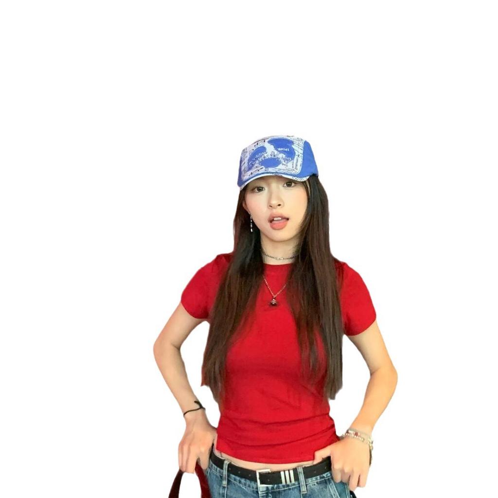 American Shoulder Short Sleeve Slim Skinny High Waist Spice Girls T-Shirt Sexy Niche ins Versatile Chic Pure Desire Top