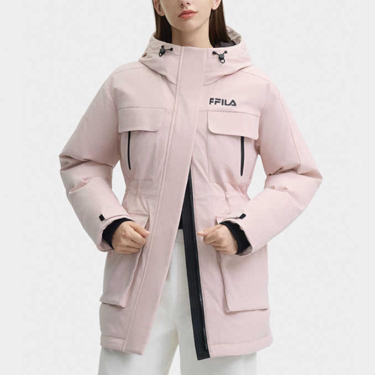 Fila Оригинальная теплая модная длинная парка с капюшоном, пуховик, женская верхняя одежда, дымчато-фиолетовый, лотосово-розовый F11W449911FPK