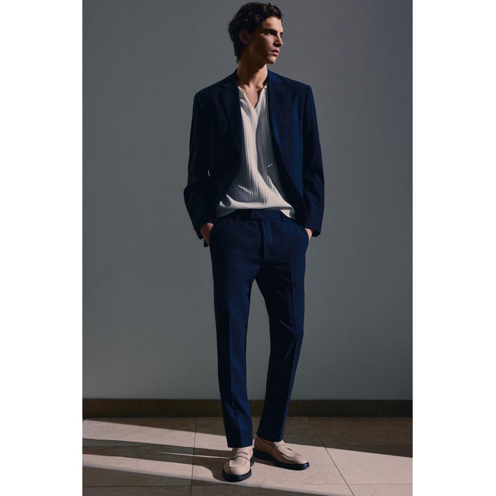 H M sliM Fit Seersucker Suit Pants Navy Blue