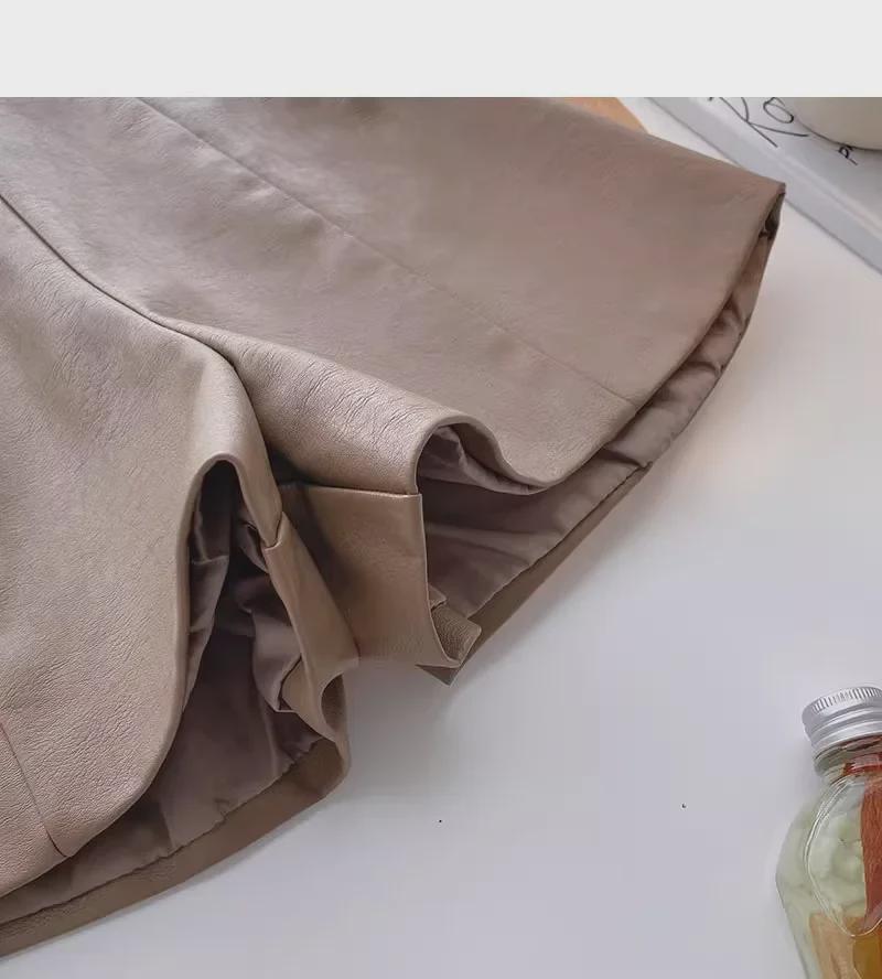 Женские шорты А-силуэта из искусственной кожи с высокой талией и широкими штанинами — корейская мода на осень/зиму