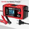Многофункциональное зарядное устройство для автомобильных и мотоциклетных аккумуляторов 12В 15А 12А Портативное свинцово-кислотное интеллектуальное зарядное устройство для аккумуляторов Интеллектуальное импульсное восстановление Поддержание