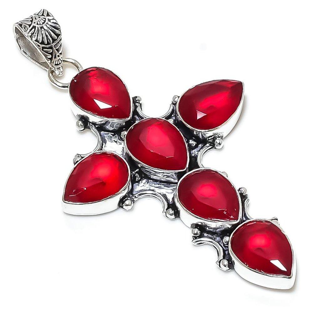 Ruby Natural Gemstone Handmade 925 Sterling Silver Pendant 3.07" L6g28
