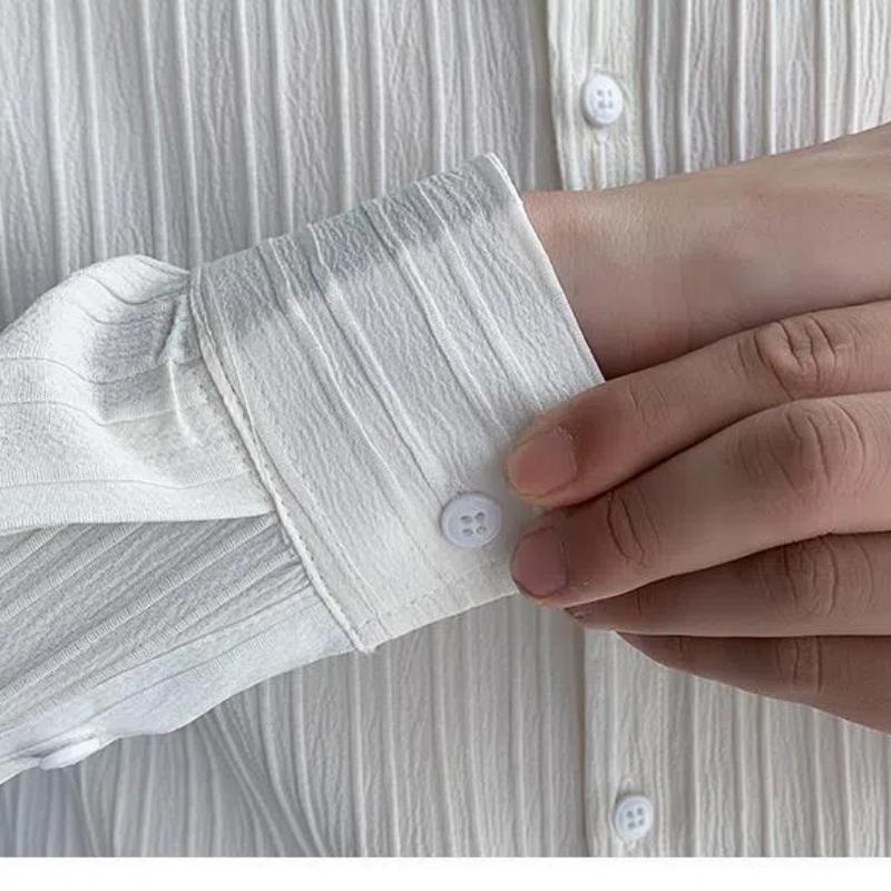 Мужская одежда Весна Осень Однотонный Длинный рукав Круглый вырез На пуговицах Кардиган Рубашка Стиль преппи Бойфренд Классические Топы