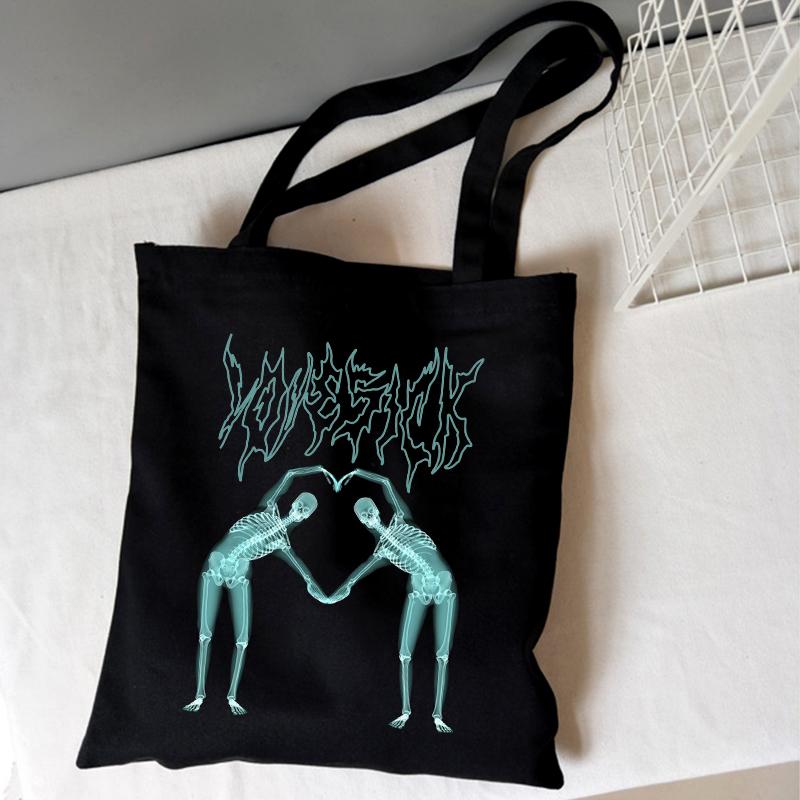 Ложная холщовая сумка с принтом черепа Y2K, готическая холщовая сумка в стиле панк, большая вместительная уличная сумка для покупок, повседневные женские сумки на плечо в стиле Харадзюку