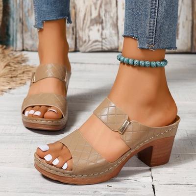 Женские шлепанцы на высоком каблуке большого размера, толстый каблук, круглый носок, уличные шлепанцы