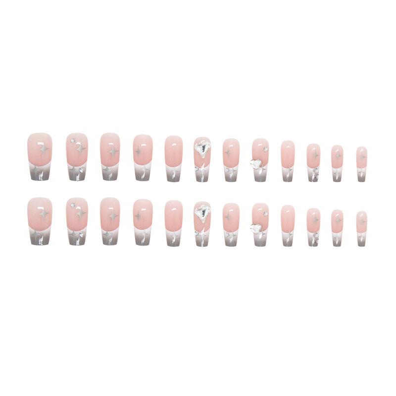 Средние и длинные балетные ногти, постепенное изменение, французские звезды, гигантская вспышка, любовь, алмазная стойкость, ногти