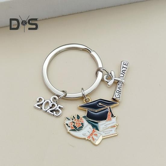 Брелок для ключей в виде выпускной шапки, прочный металлический, класс 2025 года, выпускной бакалавр, шляпа, брелок, держатель, сумка, рюкзак, подвесное украшение