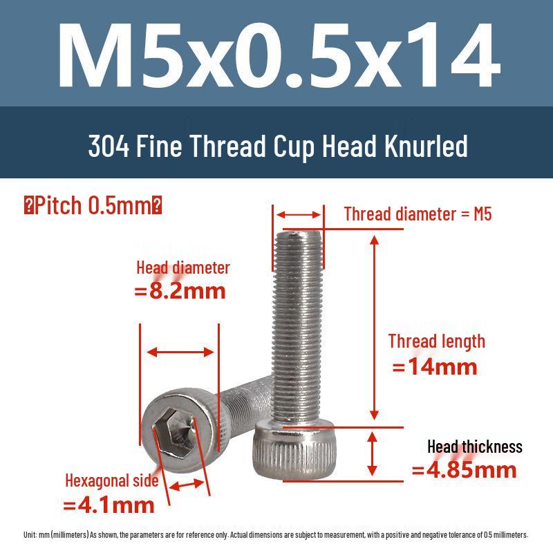 Yigu Fine Thread Knurled Socket Head Screws, 304 Stainless Steel, M3-M12