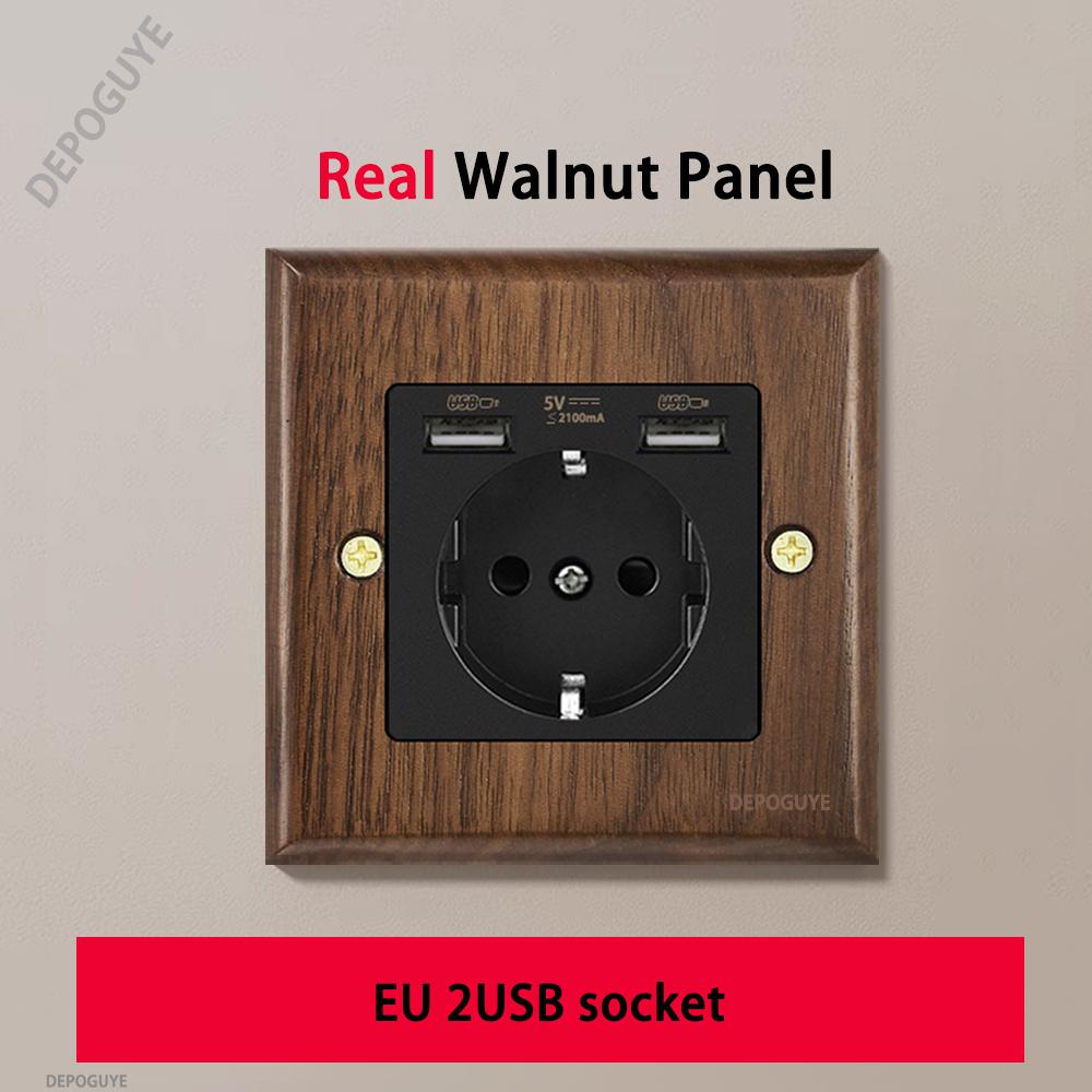 Черная ретро-панель тумблера на стену из грецкого ореха 1-4 клавиши 2-сторонняя из массива дерева двойная универсальная электрическая розетка EU/FR с USB-C