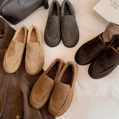 Версия из коровьей кожи~ Натуральная кожа ретро мягкие восковые женские осенне-зимние новые туфли-бини на плюшевой подкладке с круглым носком на одной педали