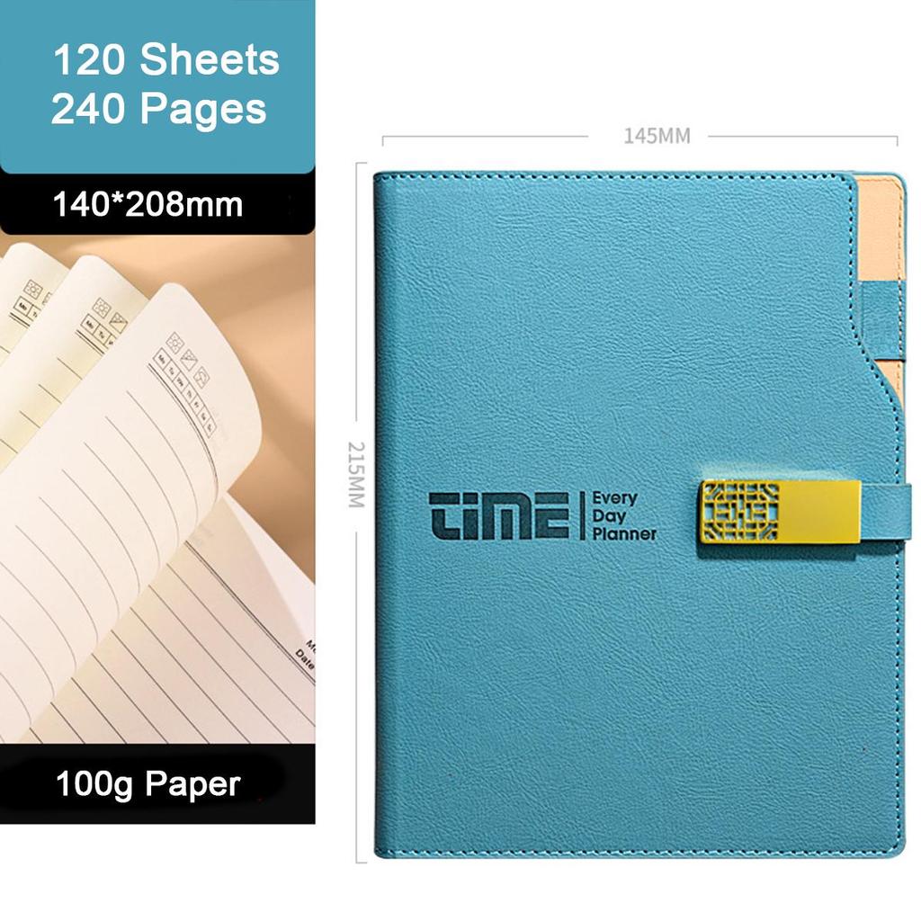 A5 Leather Business Notebook, Buckle-mounted Work Meeting Record Book, Notepad, Student Subject Notes, Thickened Diary, Lined Pages