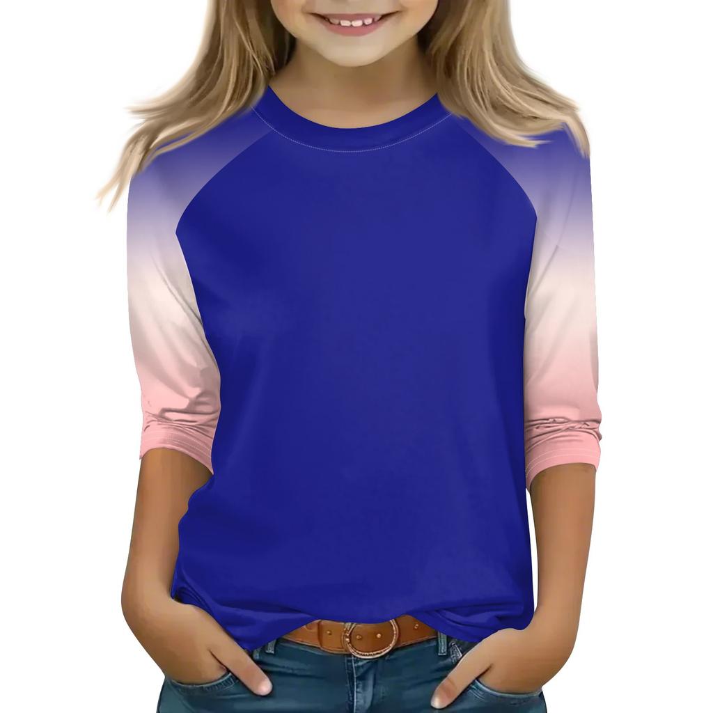 Printed Tops For Youth Girls 4-16 Years Round Neck 3/4 Sleeves T-Shirts Trendy Tops Outfit Tees
