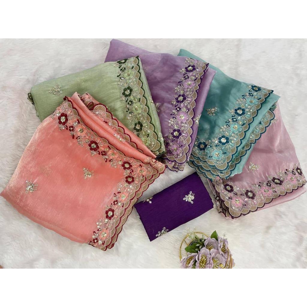 Премиальный шифон с вышивкой на палле и многониточной вышивкой с каймой, выполненной в технике арко-кат