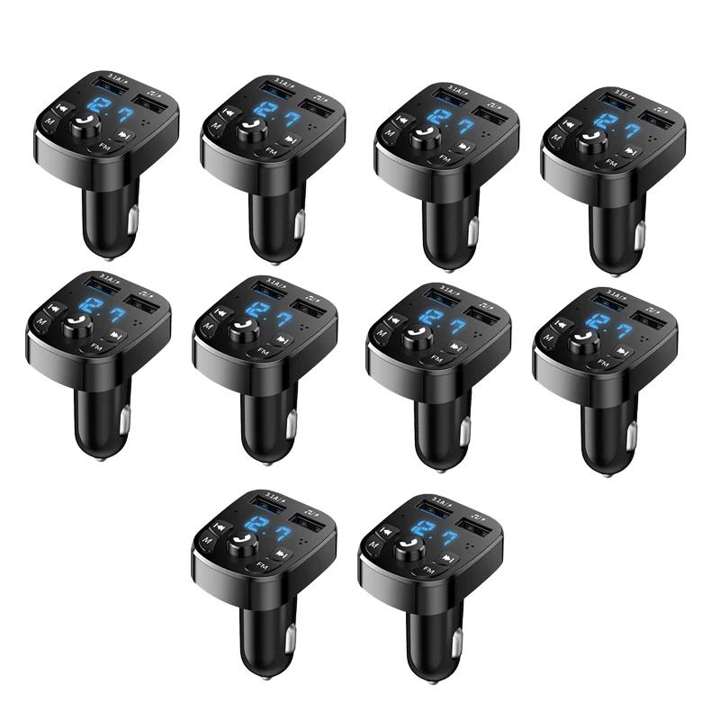 1/12pcs Car Mp3 Player Dual USB Fast Charger Bluetooth Receiver Compatible With 5.0 Fm Transmitter USB Flash Drive Plug Car Kit