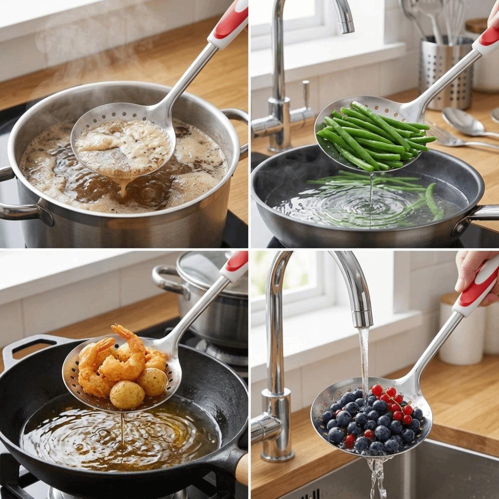 Long Handle Strainer Rustless Steel Draining Spoon Water Drainage Filter Colander Hot Pot