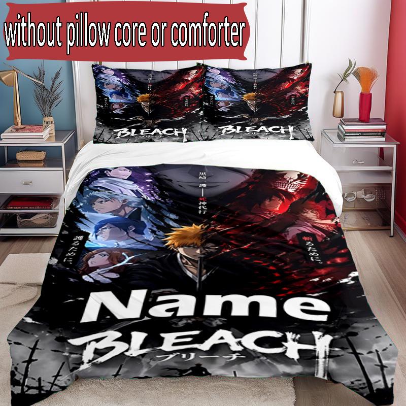 3pcs Duvet Cover Set (1*Duvet Cover + 2*Pillowcase, Without Core), Custom Name BLEACH Pattern Bedding Set, Home Bedroom Decor Gift