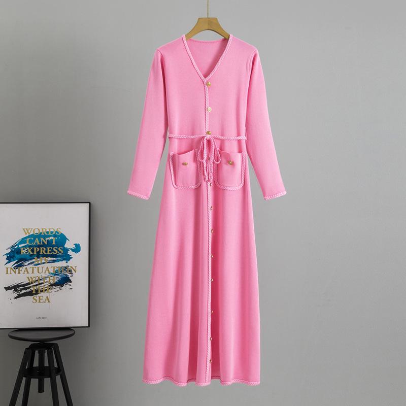 French Knitted A-line Dress & Matching Coat - Women's Slimming Autumn/Winter Woolen Base Layer