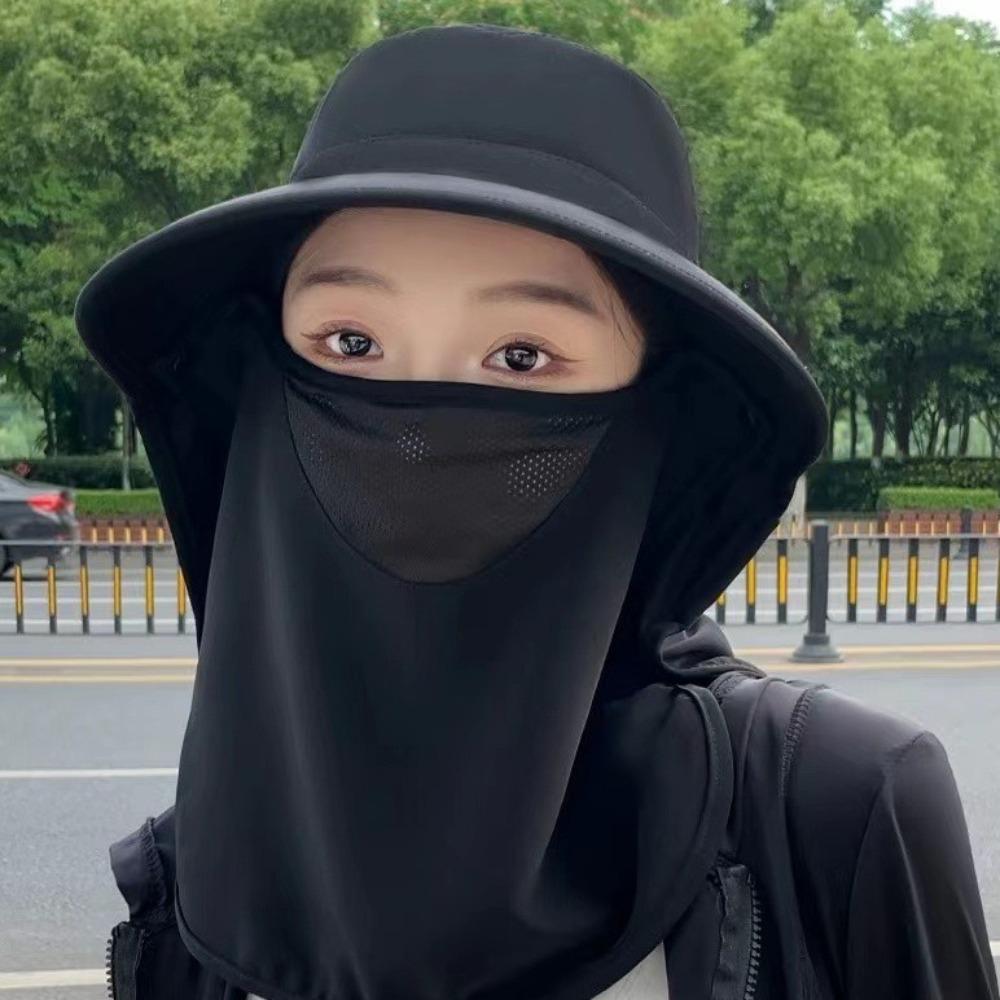 Face Neck Protection Bucket Hat Anti-UV Fisherman Hat New Women's Ponytail Hat Spring Summer