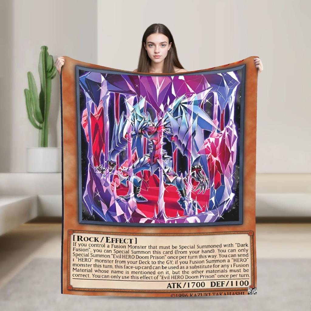 Anime Yu Gi Oh Card Flannel Blanket Warm Throw Blanket for Home Decor Travel Office Novelty Bedspread Sofa Bed Cover